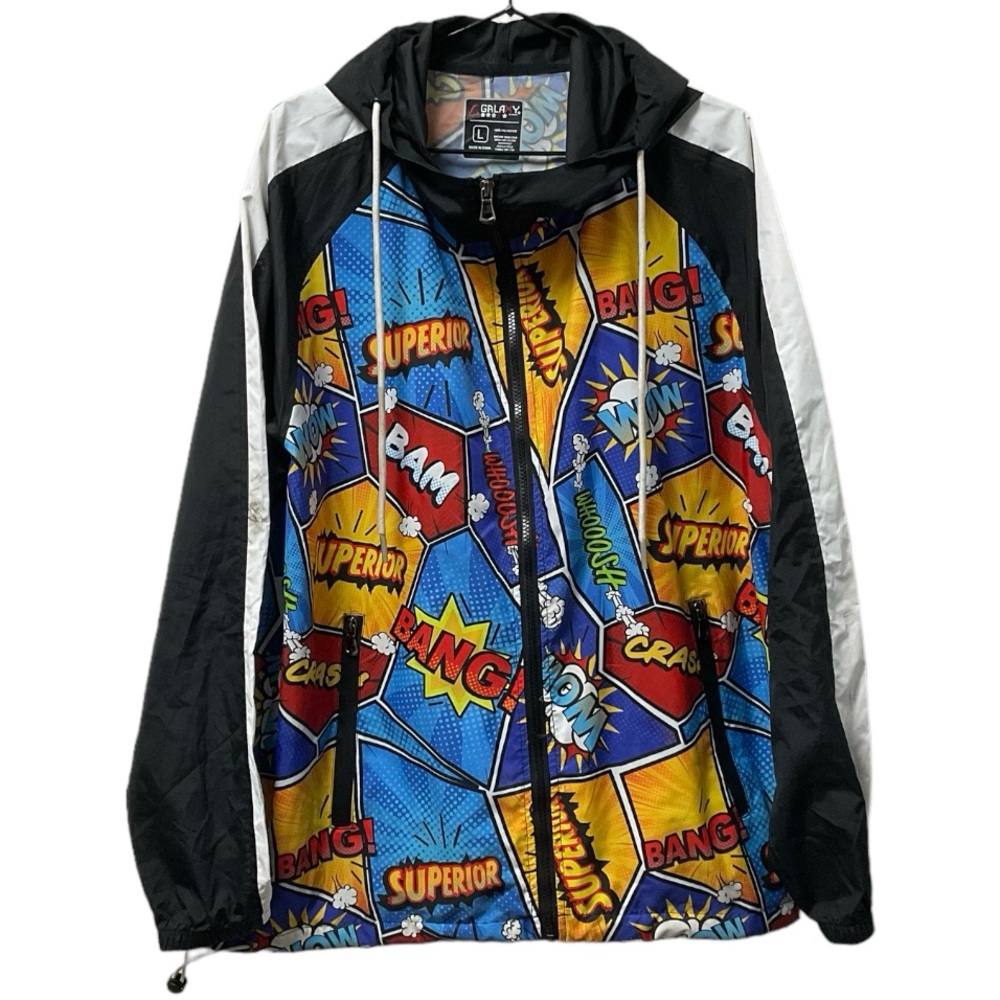 Galaxy Colorful Comic “ Wow””Bang” “Crash” Etc. Hooded Zipper Windbreaker!